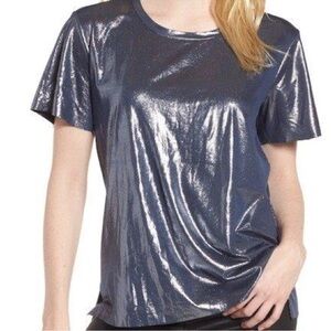 Trouve Metallic Blue Soft, Shiny & Stretchy Tee Sz XL NWT